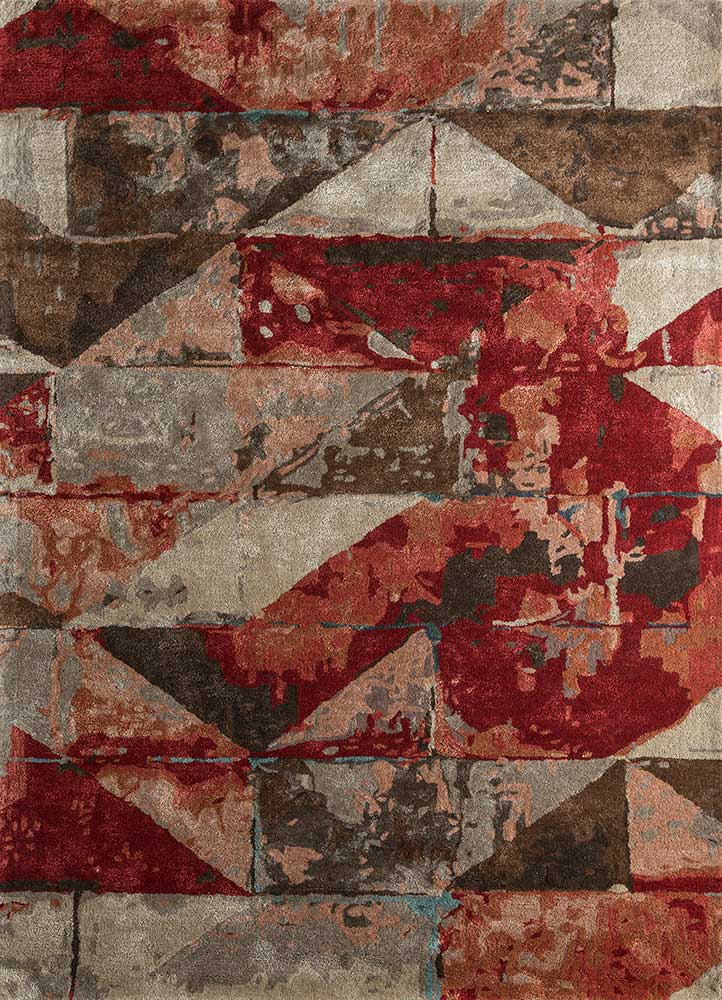 genesis red and orange wool and viscose Hand Tufted Rug - HeadShot