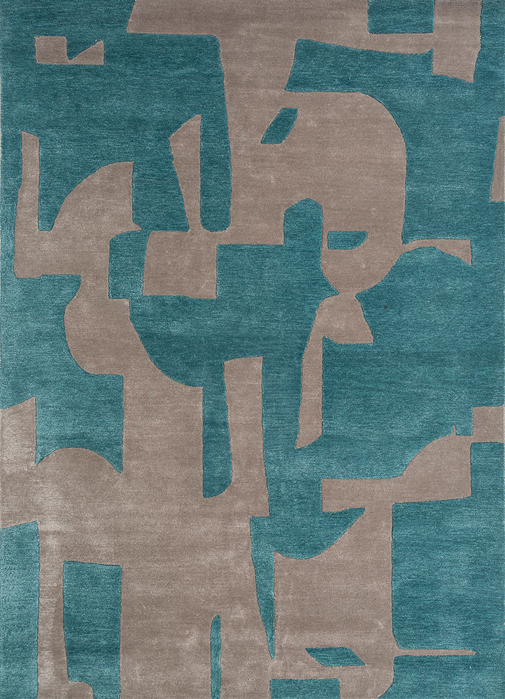  grey and black wool and viscose Hand Tufted Rug