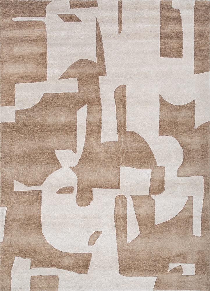  beige and brown wool and viscose Hand Tufted Rug