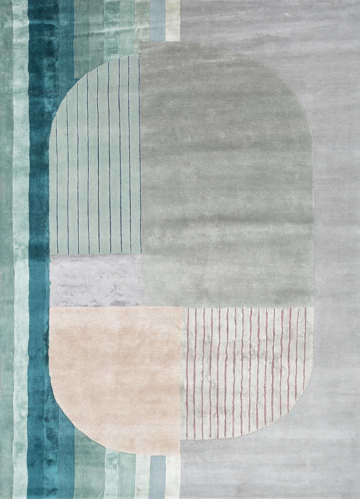  blue wool and viscose Hand Tufted Rug