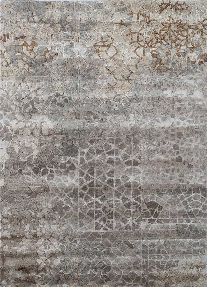  beige and brown wool and viscose Hand Tufted Rug