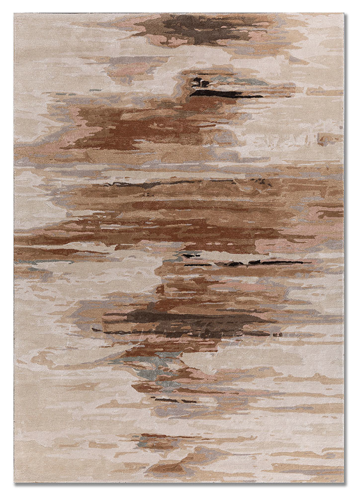  beige and brown wool and viscose Hand Tufted Rug