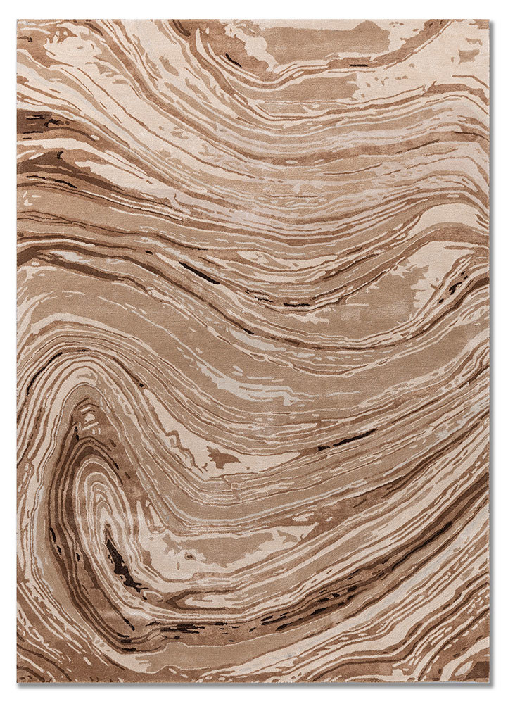  beige and brown wool and viscose Hand Tufted Rug