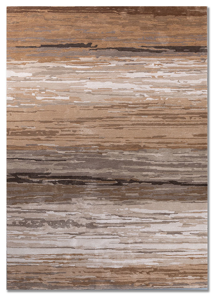  beige and brown wool and viscose Hand Tufted Rug