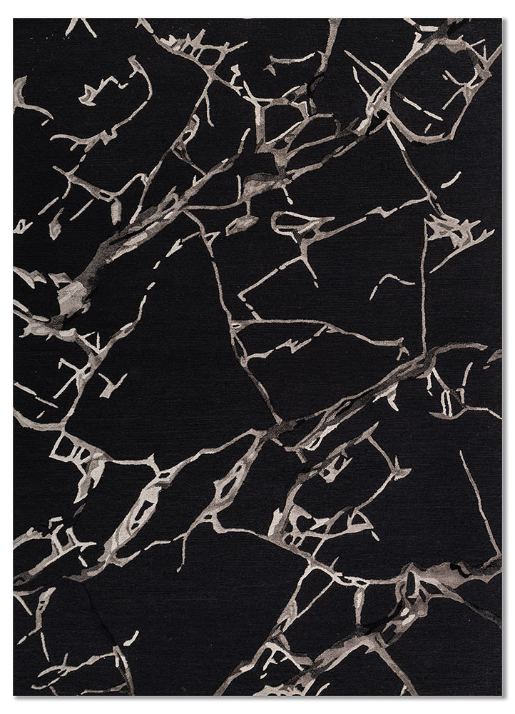  grey and black wool and viscose Hand Tufted Rug