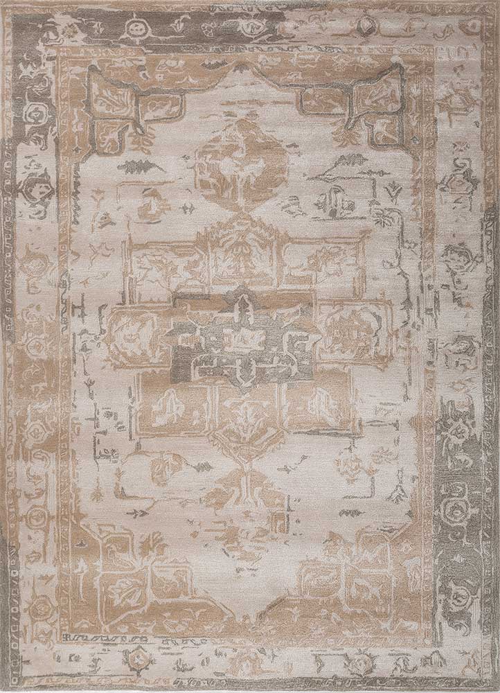  ivory wool and viscose Hand Tufted Rug