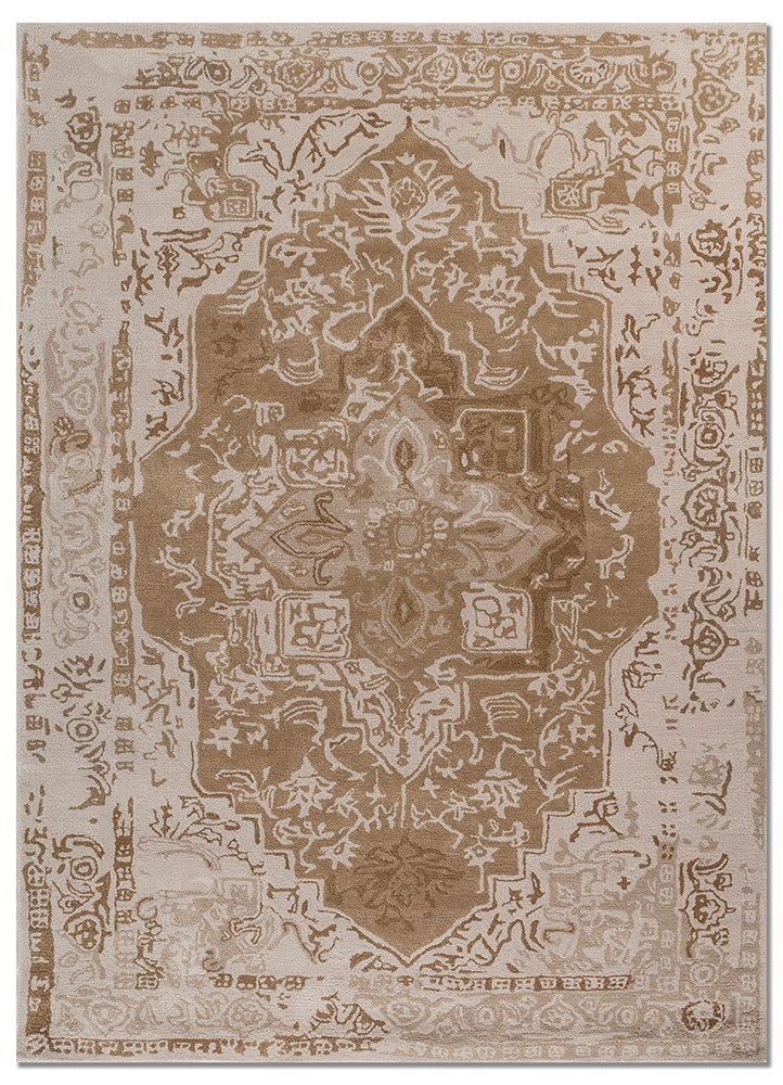  beige and brown wool and viscose Hand Tufted Rug