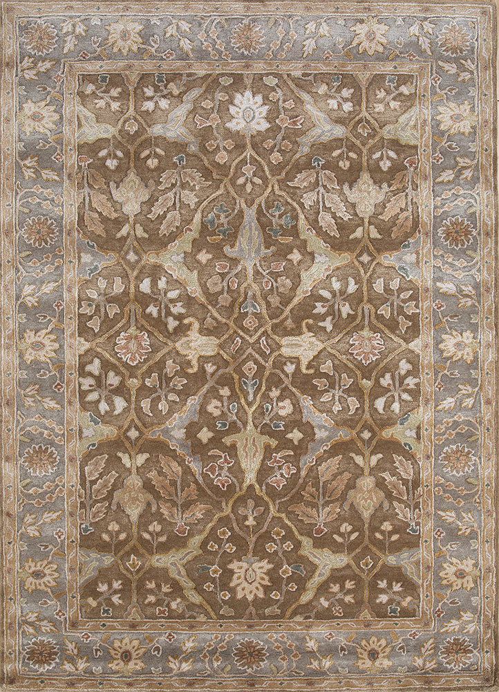  beige and brown wool and viscose Hand Tufted Rug