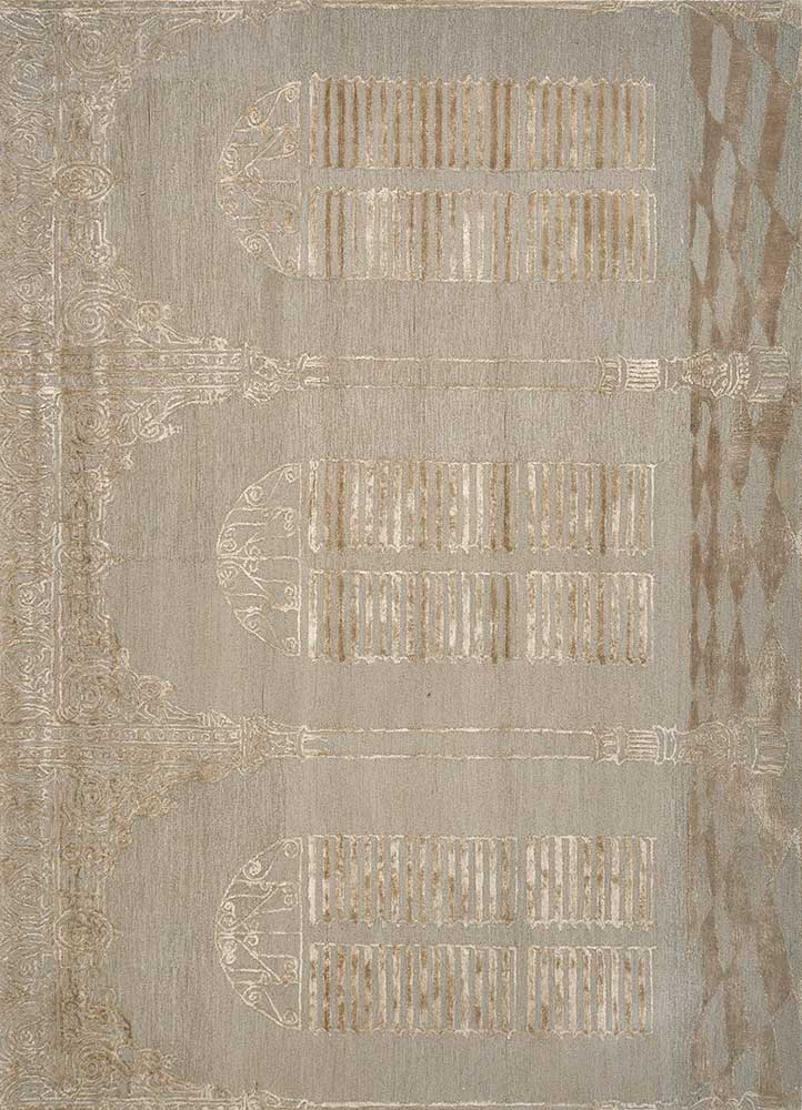 linear gold wool and viscose Hand Tufted Rug - HeadShot