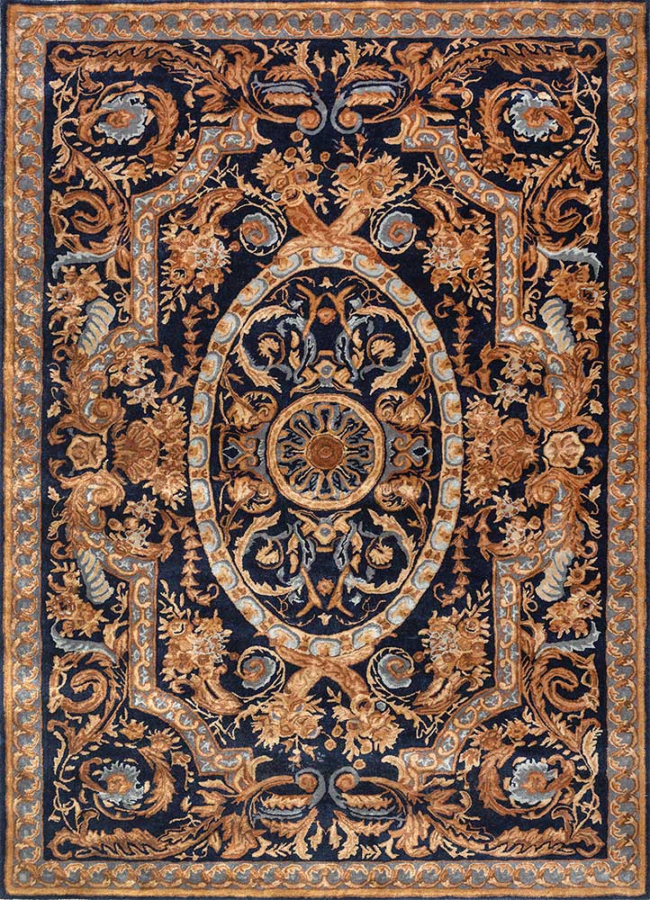  blue wool and viscose Hand Tufted Rug