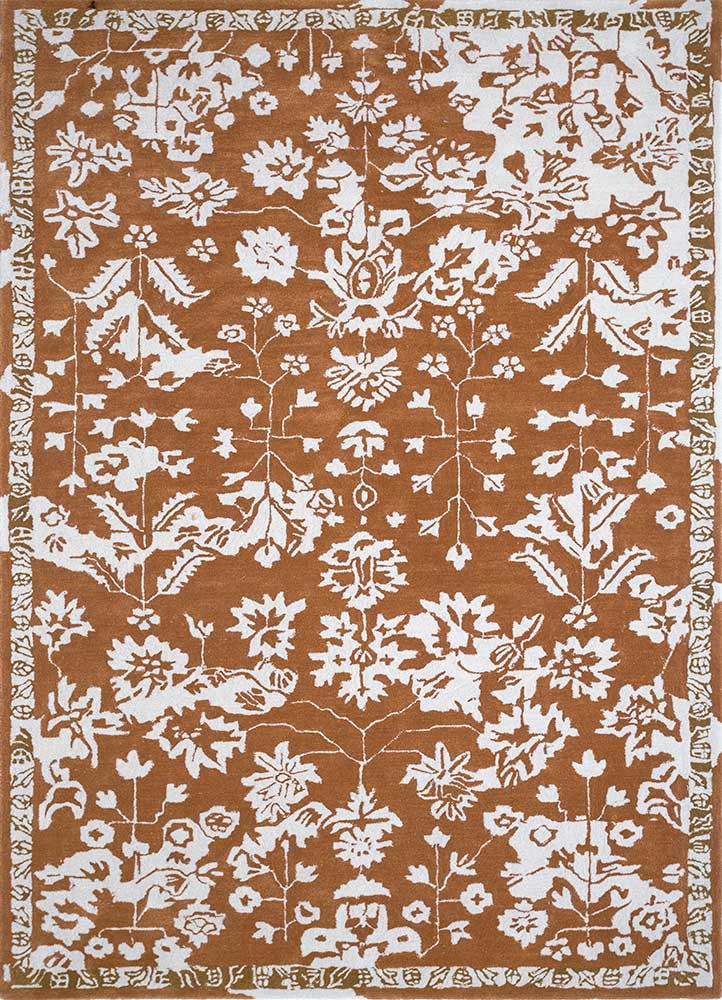  beige and brown wool and viscose Hand Tufted Rug