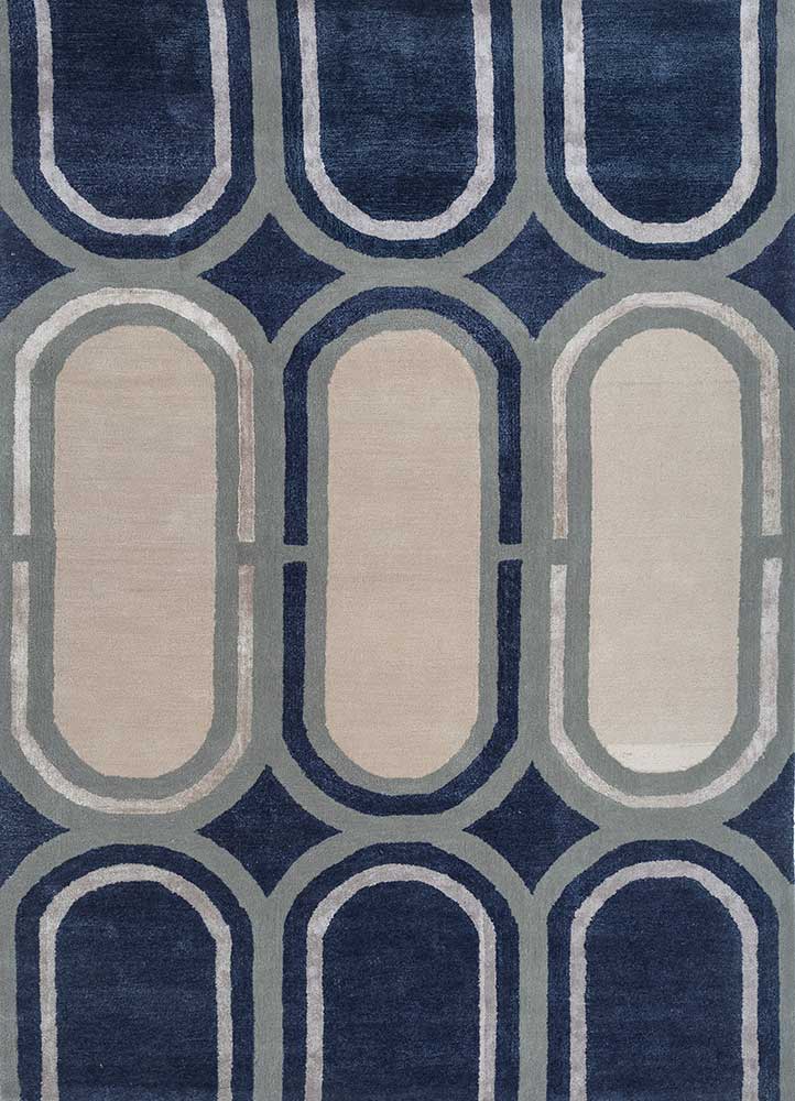  blue wool and viscose Hand Tufted Rug