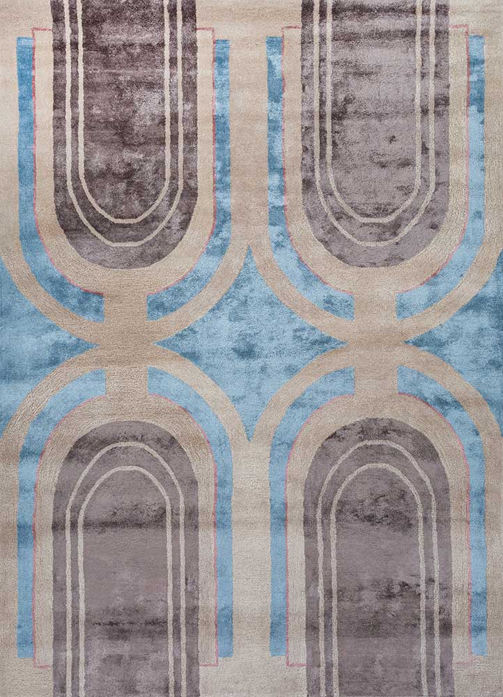 acar blue wool and viscose Hand Tufted Rug - HeadShot