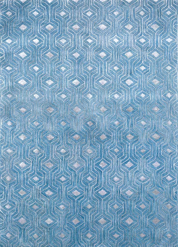  blue wool and viscose Hand Tufted Rug