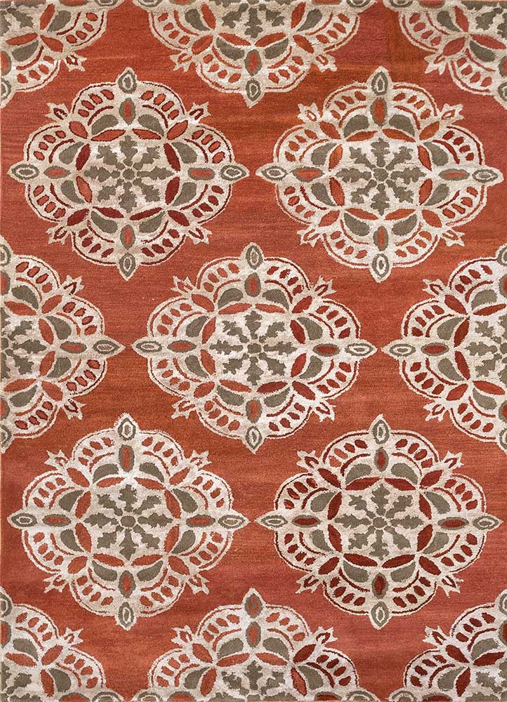 imara red and orange wool and viscose Hand Tufted Rug - HeadShot