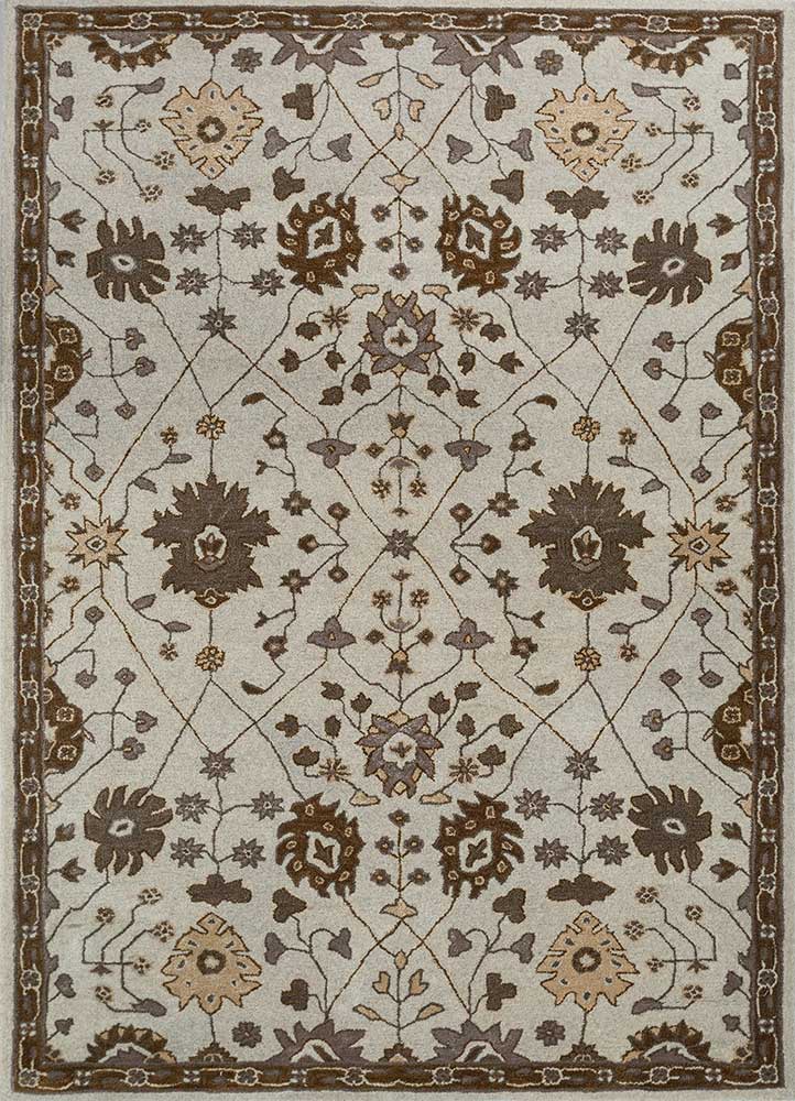  beige and brown wool and viscose Hand Tufted Rug