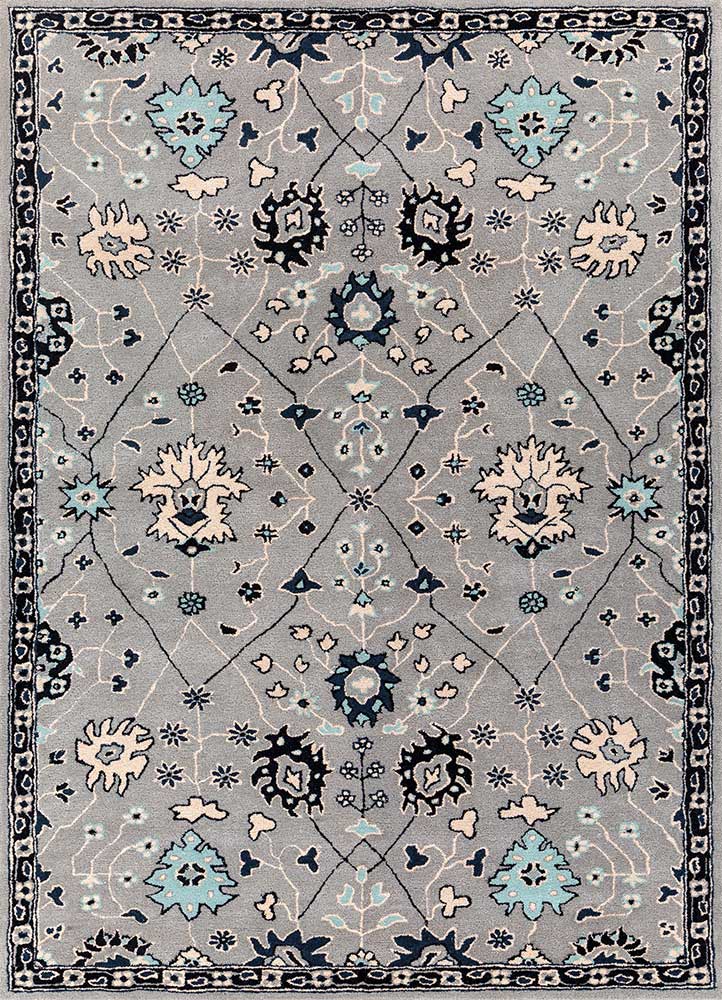 kasbah grey and black wool and viscose Hand Tufted Rug - HeadShot