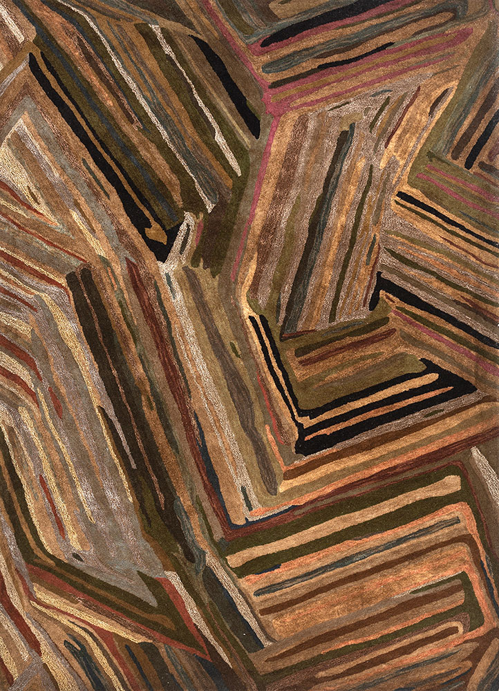  beige and brown wool and viscose Hand Tufted Rug