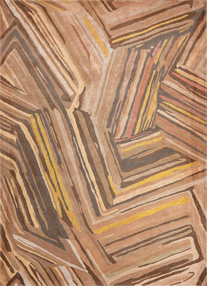  beige and brown wool and viscose Hand Tufted Rug