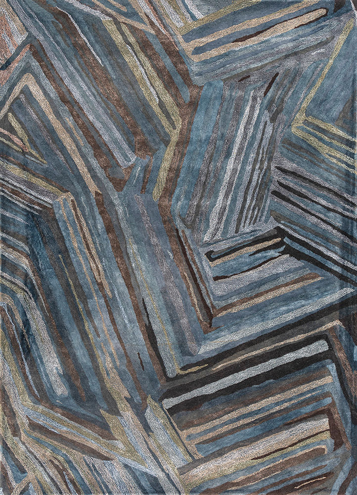  blue wool and viscose Hand Tufted Rug