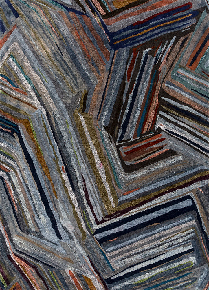  blue wool and viscose Hand Tufted Rug