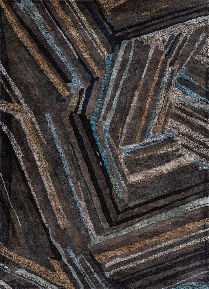  grey and black wool and viscose Hand Tufted Rug