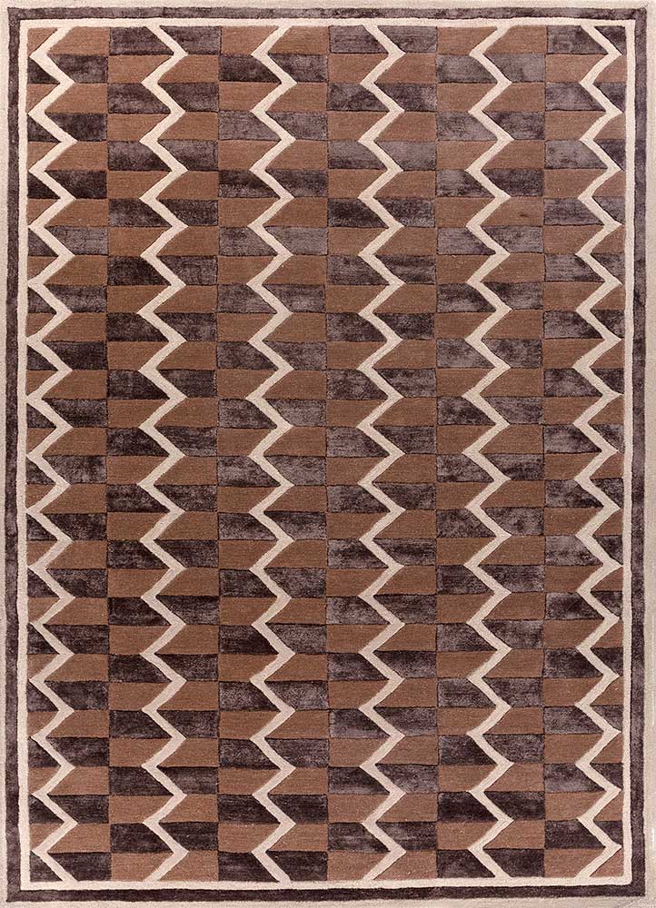 acar beige and brown wool and viscose Hand Tufted Rug - HeadShot