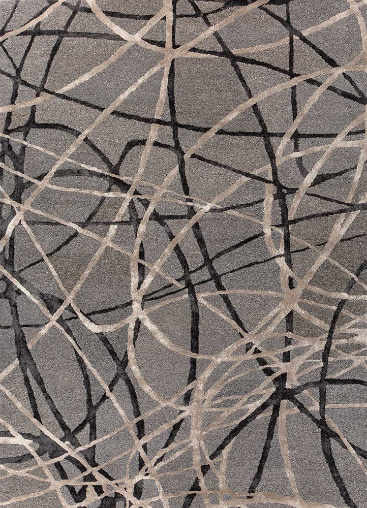  grey and black wool and viscose Hand Tufted Rug