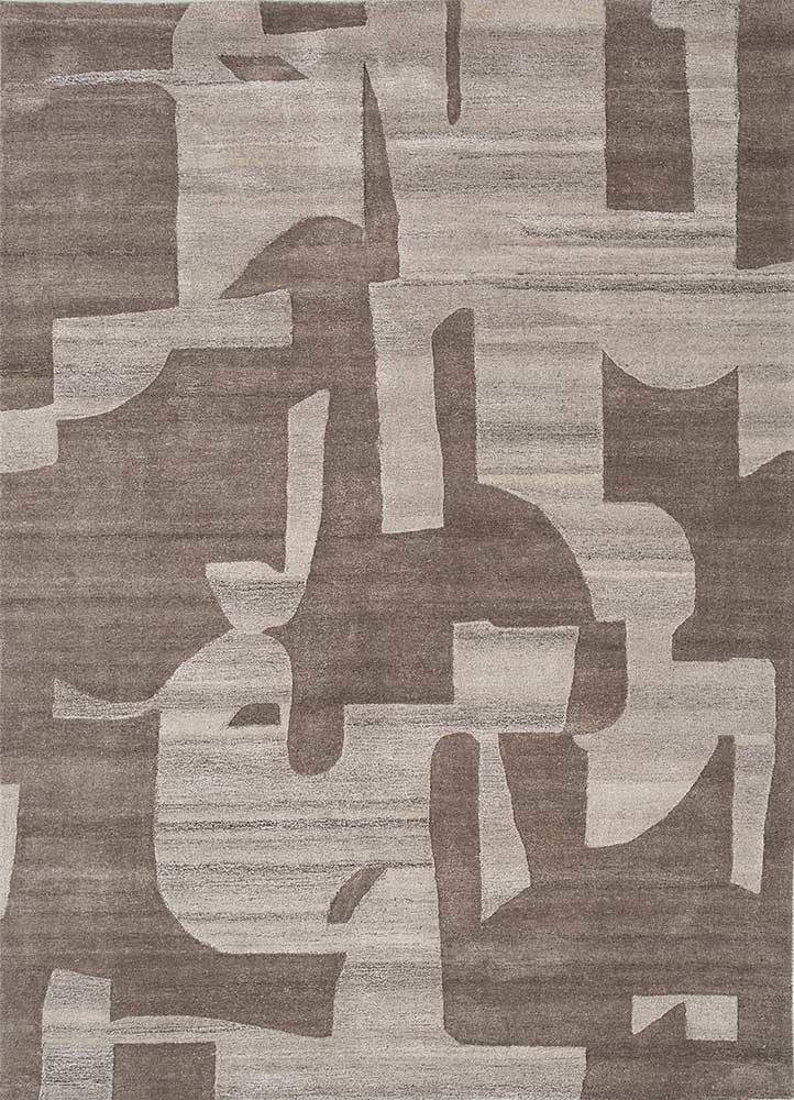  beige and brown wool and viscose Hand Tufted Rug