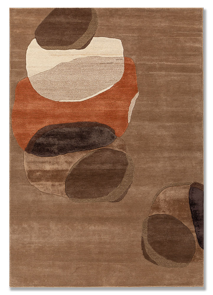  beige and brown wool and viscose Hand Tufted Rug