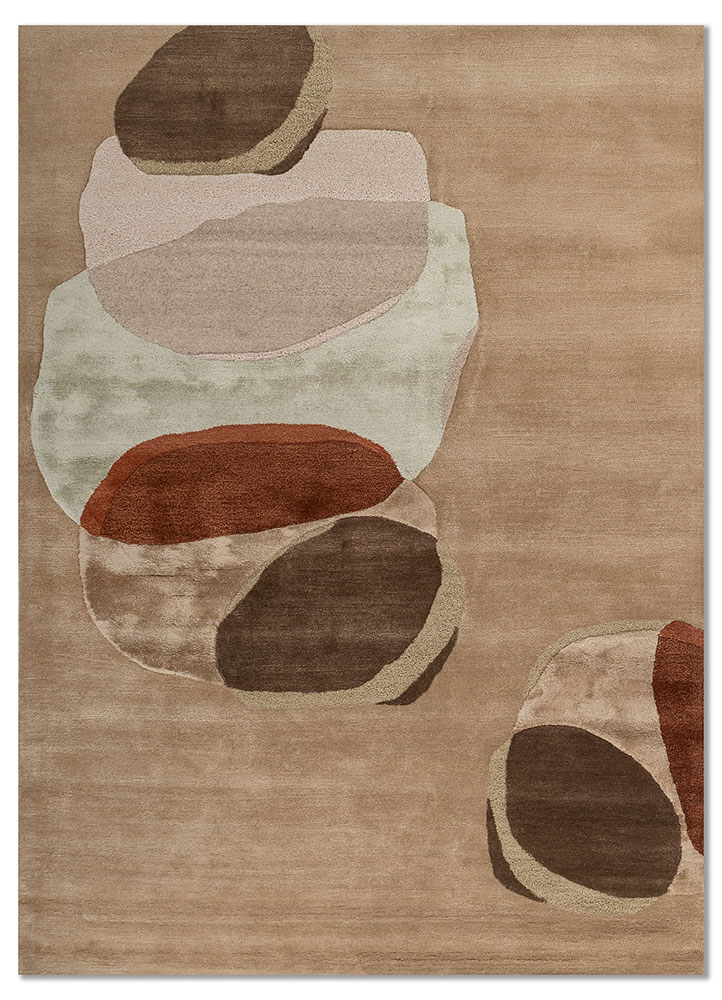  beige and brown wool and viscose Hand Tufted Rug
