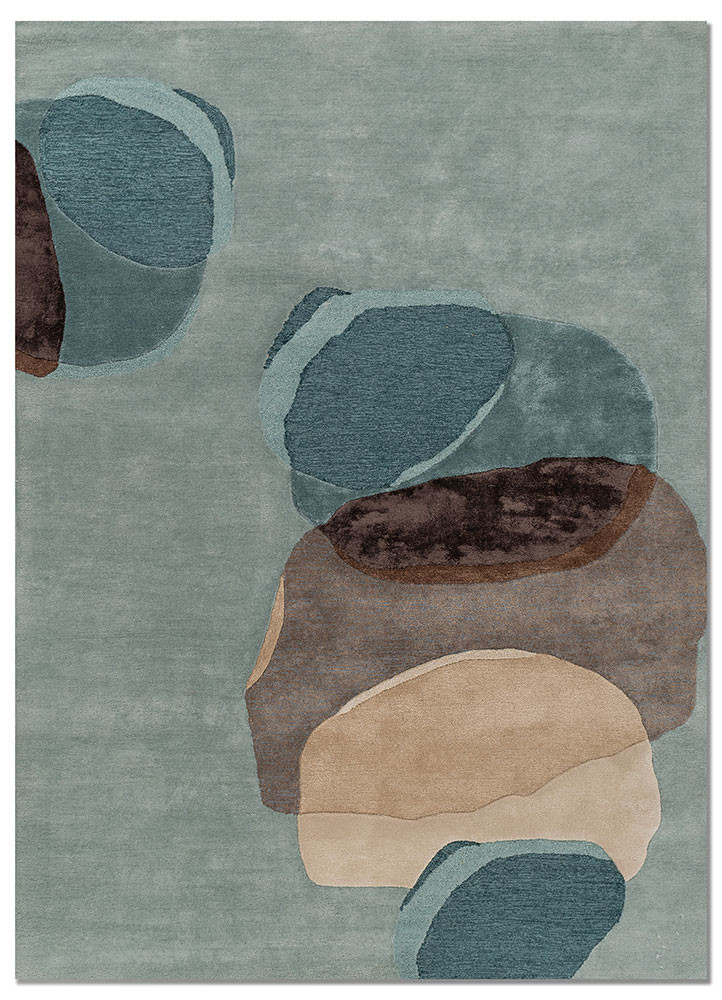  blue wool and viscose Hand Tufted Rug