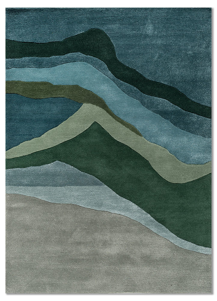  blue wool and viscose Hand Tufted Rug