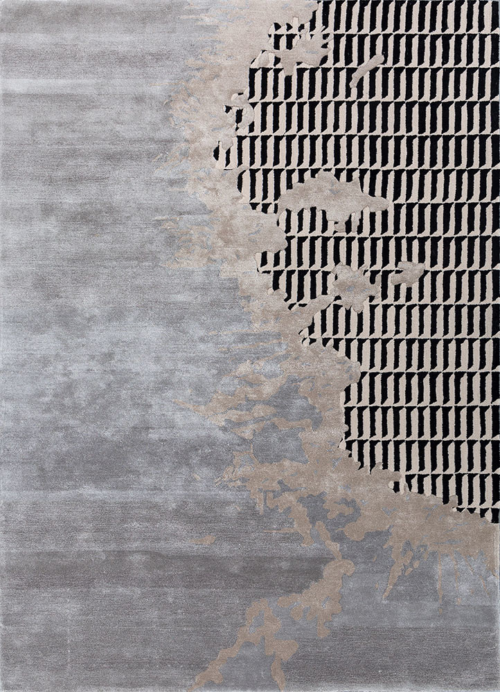  grey and black wool and viscose Hand Tufted Rug
