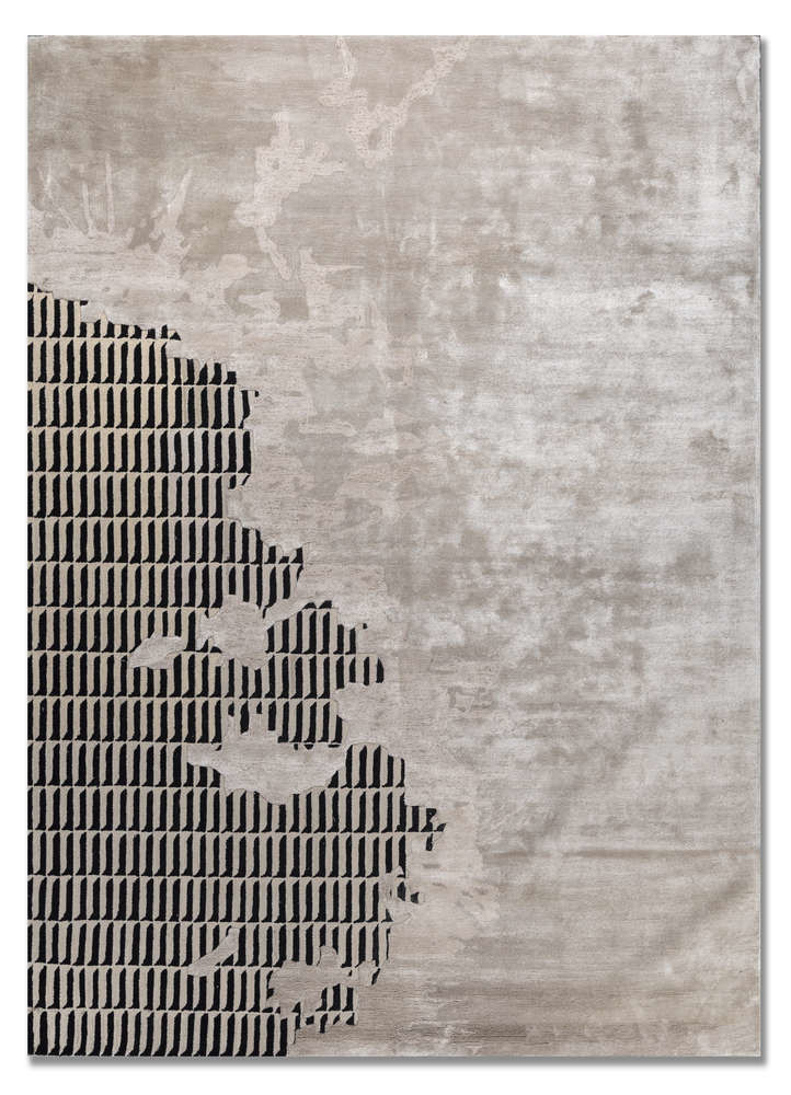  grey and black wool and viscose Hand Tufted Rug