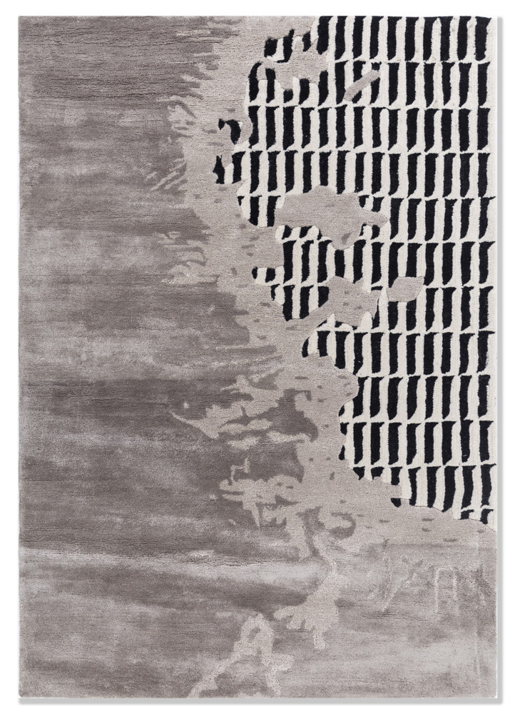  grey and black wool and viscose Hand Tufted Rug