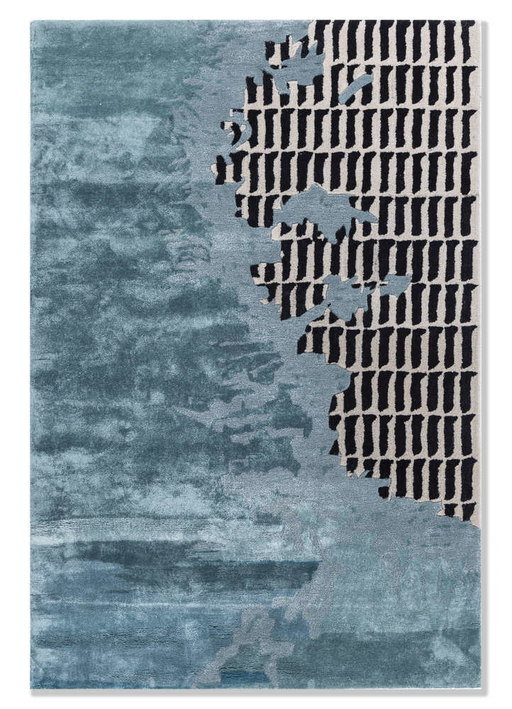  blue wool and viscose Hand Tufted Rug