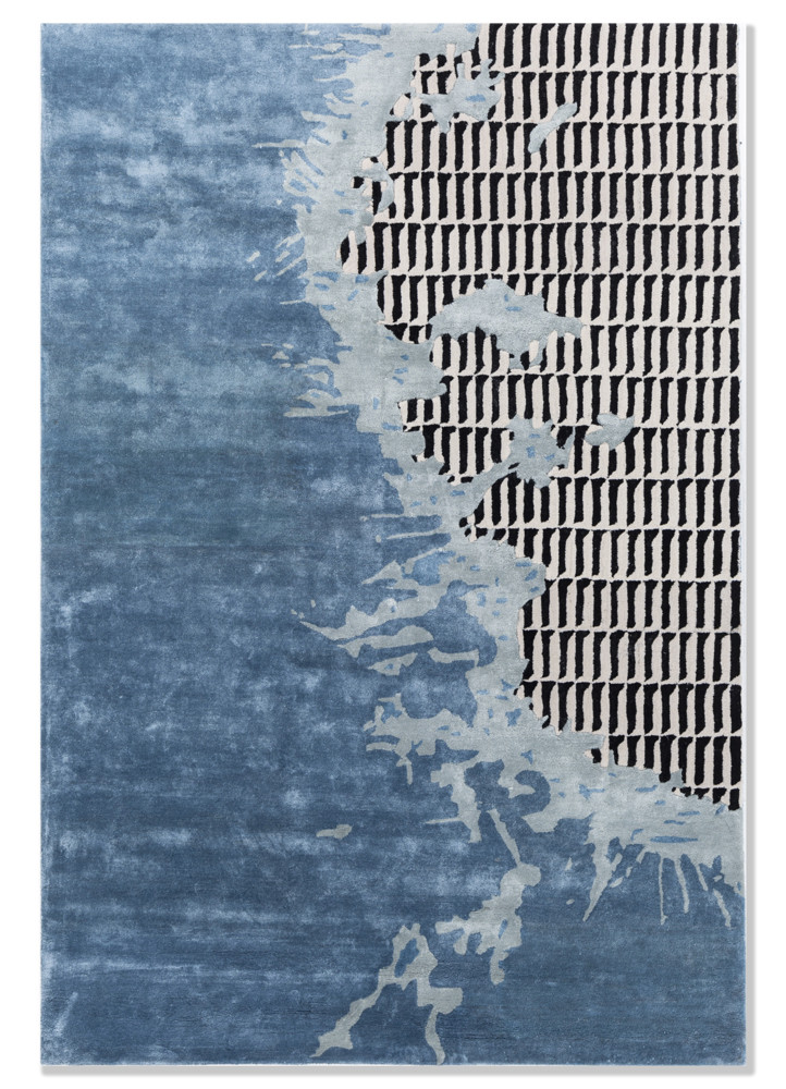  blue wool and viscose Hand Tufted Rug