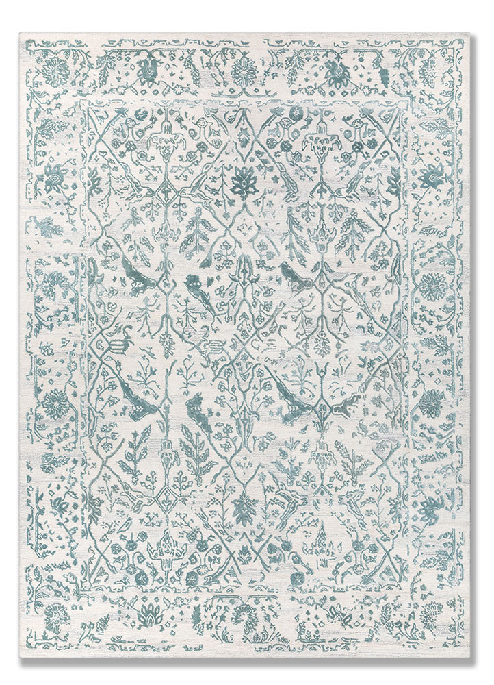  ivory wool and viscose Hand Tufted Rug