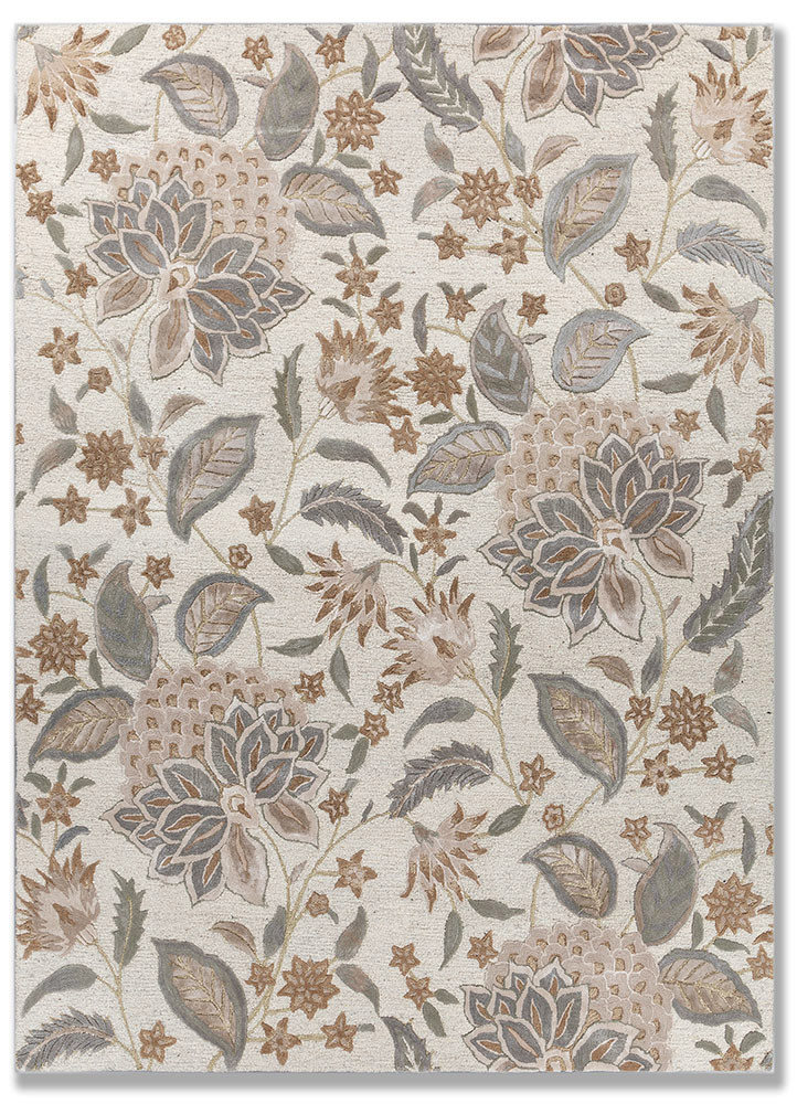  ivory wool and viscose Hand Tufted Rug