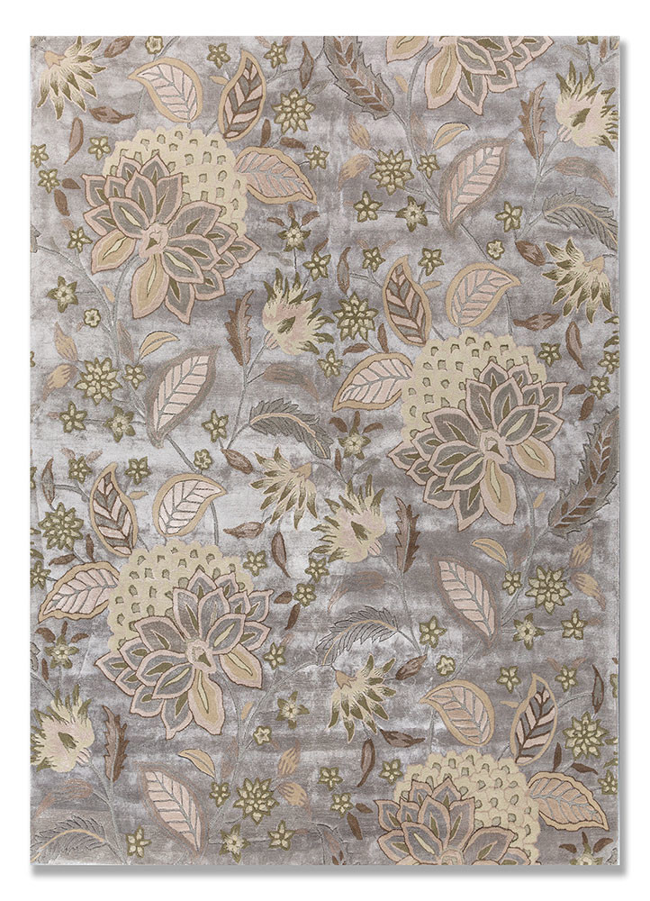  grey and black wool and viscose Hand Tufted Rug