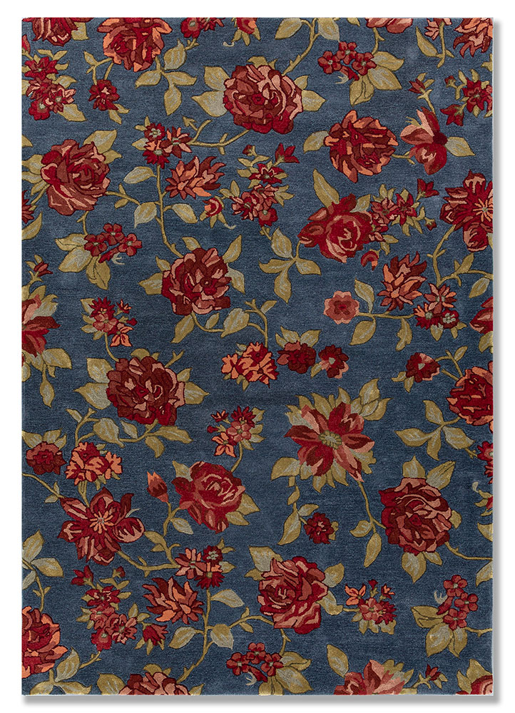  blue wool and viscose Hand Tufted Rug