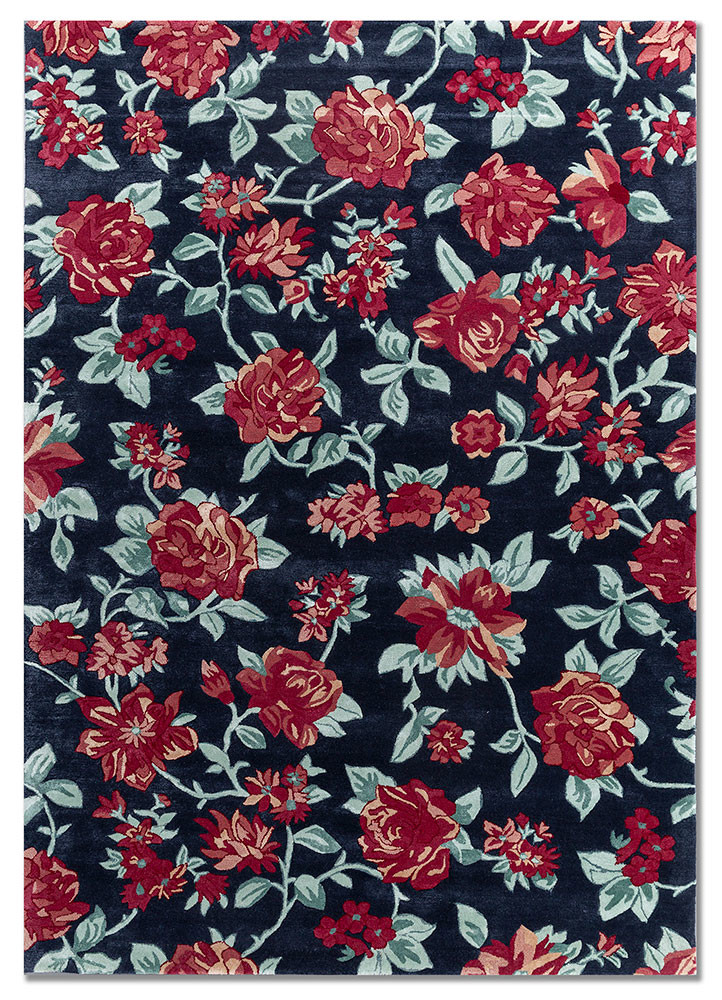  blue wool and viscose Hand Tufted Rug