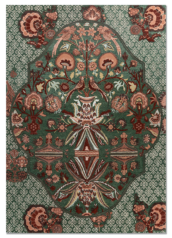  green wool and viscose Hand Tufted Rug