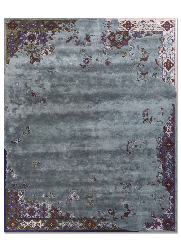  blue wool and viscose Hand Tufted Rug