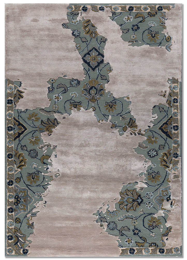  grey and black wool and viscose Hand Tufted Rug