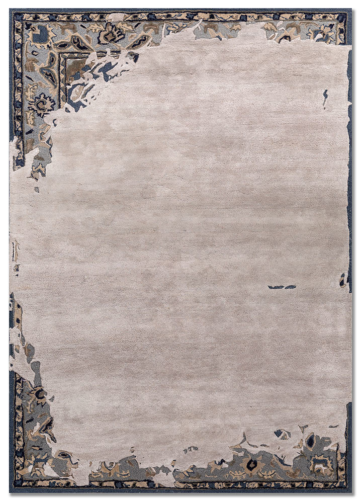  grey and black wool and viscose Hand Tufted Rug