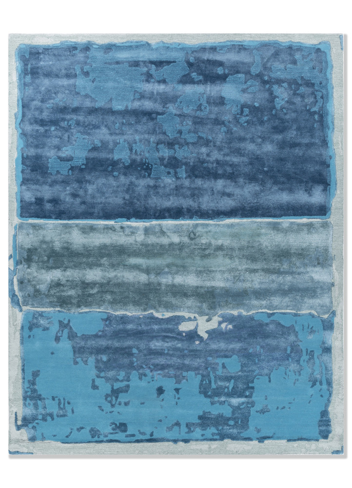  blue wool and viscose Hand Tufted Rug