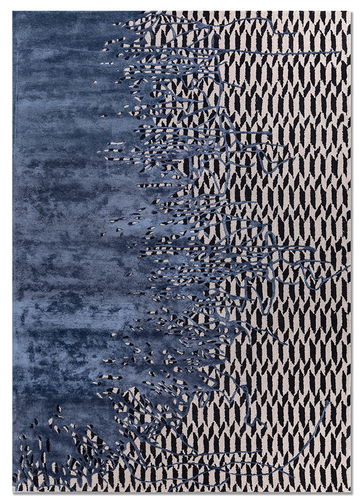  blue wool and viscose Hand Tufted Rug