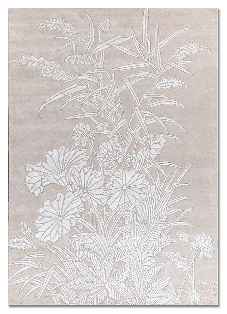  ivory wool and viscose Hand Tufted Rug